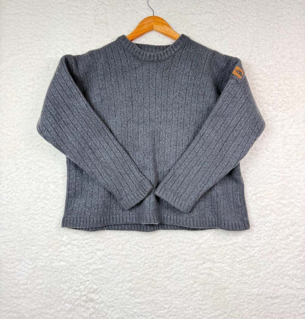 The North Face Ribbed Wool Sweater XL Grey Pullover Crewneck